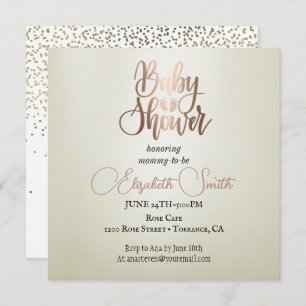 Silver background, confetti, baby shower invitation