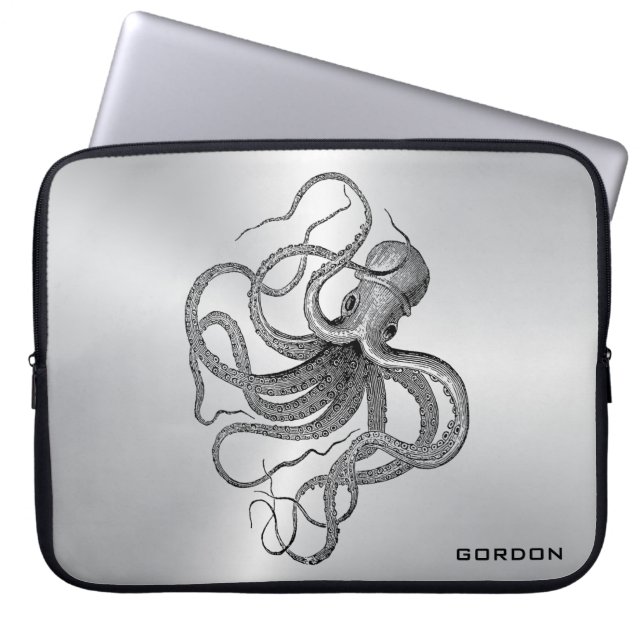 Silver Background Nautical Octopus Laptop Sleeve (Front)
