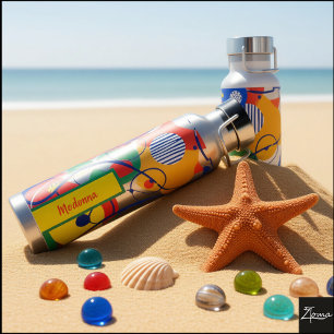 Silver Background Primary Color Abstract Shapes Water Bottle