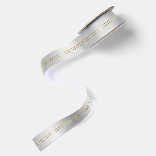 Silver Background Shiny Gold Stripes Accent Satin Ribbon