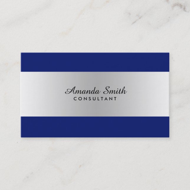 Silver Badge Simple Navy Blue Elegant Professional Business Card (Front)