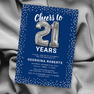 Silver Balloon 21st Birthday Invitation