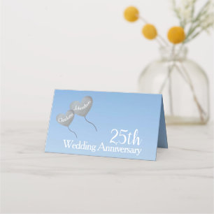 Silver balloon 25th wedding anniversary place card