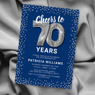 Silver Balloon 70th Birthday Invitation