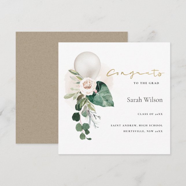 SILVER BALLOON FLORAL GRAD CONGRATS ANNOUNCEMENT (Front/Back)