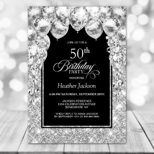 Silver Balloons 50th Birthday Party Invitation