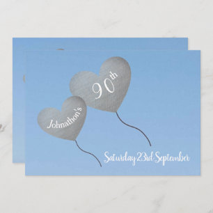 Silver balloons in the sky 90th Birthday party Invitation
