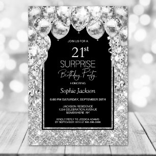 Silver Balloons Surprise 21st Birthday Party Invitation