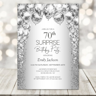 Silver Balloons Surprise 70th Birthday Party Invitation