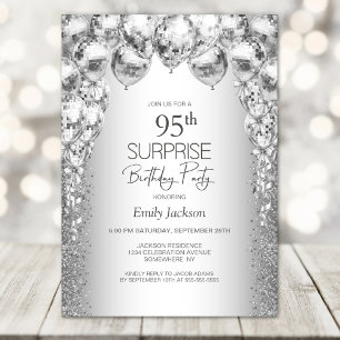 Silver Balloons Surprise 95th Birthday Party Invitation
