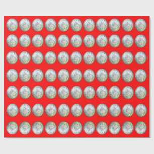 Silver Balls on Red Wrapping Paper
