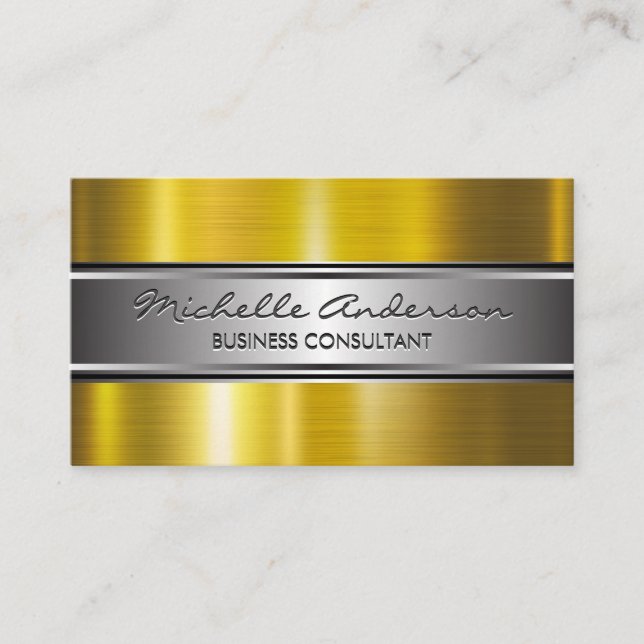 Silver Banner | Metallic Silver Gold Business Card (Front)