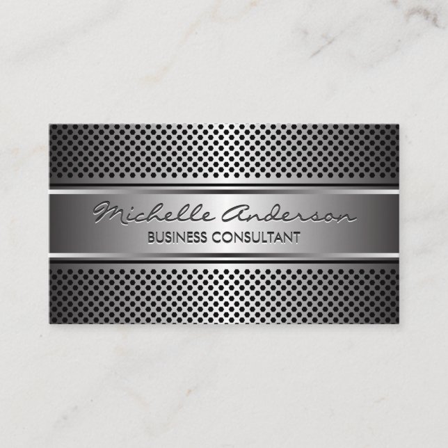 Silver Banner | Metallic Silver Perforated Mesh Business Card (Front)