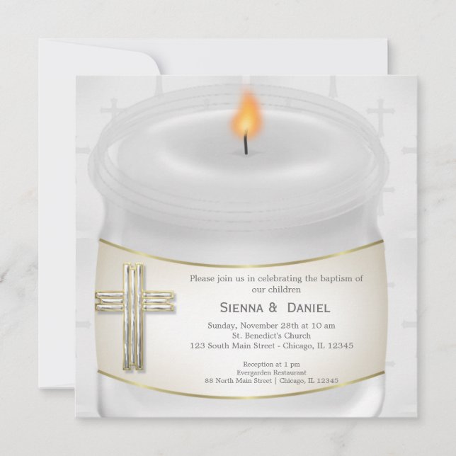 Silver Baptism Candle Invitation (Front)