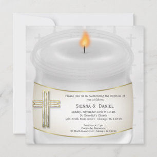 Silver Baptism Candle Invitation