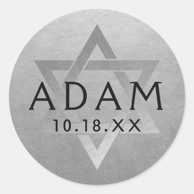 Silver Bar Mitzvah Bat Mitzvah Star of David Name Classic Round Sticker (Front)
