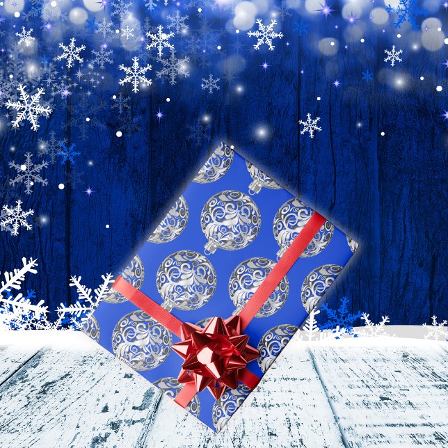Silver Bauble on Blue Christmas | Wrapping Paper (Creator Uploaded)