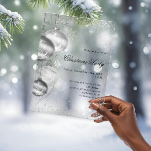 silver baubles frosted Christmas Party Acrylic Invitations