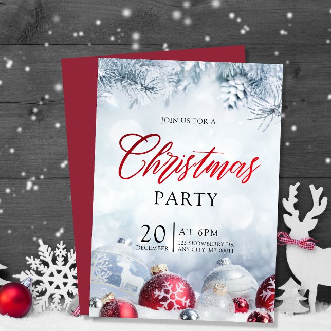 Silver Baubles Snowflakes Christmas Holiday Party  Invitation (Creator Uploaded)