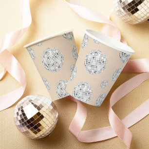 Silver & Beige Retro Disco Ball Bridal Shower Paper Cups