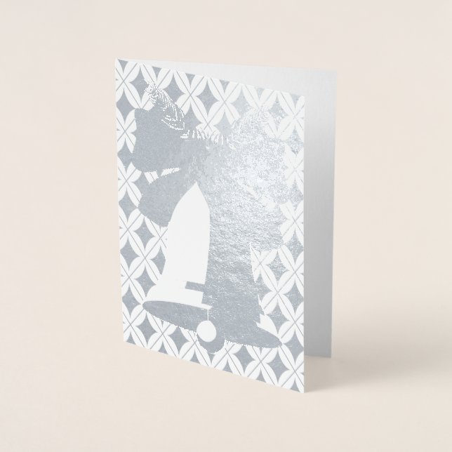 Silver Bell and Diamonds Christmas Blank Card (Front)