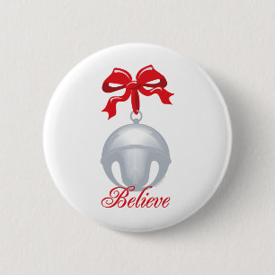 Silver Bell Believe 6 Cm Round Badge