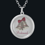 Silver Bell Wedding Party Gift Bridesmaid Necklace<br><div class="desc">Necklace features an original marker illustration of a pair of silver wedding bells,  with BRIDESMAID in a pretty burgundy font. A great wedding party gift!</div>