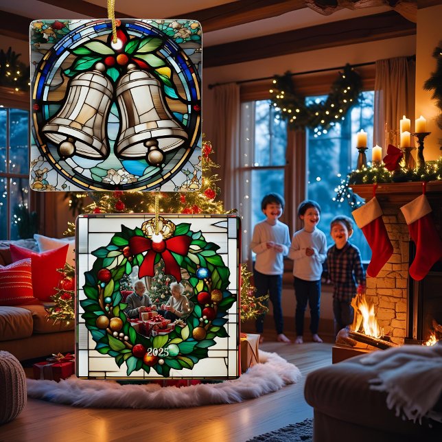 Silver Bells Faux Stained Glass Ceramic Ornament (Creator Uploaded)