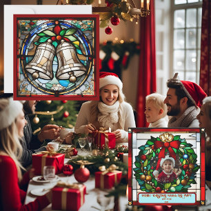 Silver Bells Faux Stained Glass Christmas Card