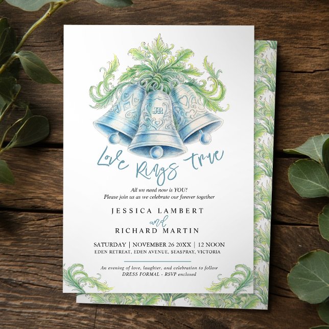 Silver bells Monogram foliage watercolor Wedding Invitation (Creator Uploaded)