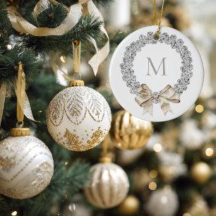 Silver Bells Monogrammed Wreath Christmas Ceramic Tree Decoration