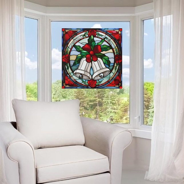 Silver Bells Red Ribbon Faux Stained Glass Window Cling (Creator Uploaded)