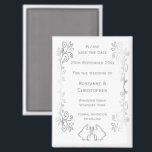 Silver Bells Scroll Design Wedding Save The Date Magnet<br><div class="desc">Wedding save the date magnet bells design. Customise this silver coloured wedding save the date magnet with your wedding details. Should you require any help with customising then contact us through the link on this page. Silver coloured bells design personalised wedding save the date magnet</div>