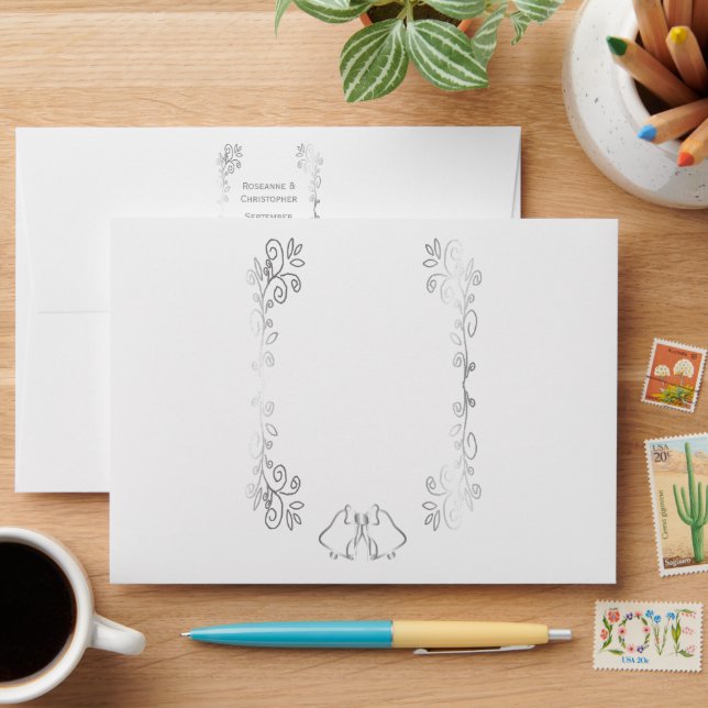 Silver Bells Scrollwork Design Wedding Envelope (Desk)
