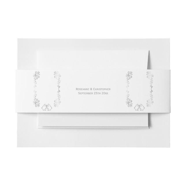Silver Bells Scrollwork Design Wedding Invitation Belly Band (Front Example)