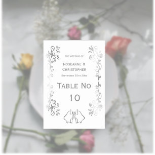Silver Bells Scrollwork Design Wedding Table Number