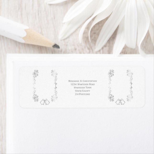 Silver Bells Scrollwork Wedding Return Address (Insitu)