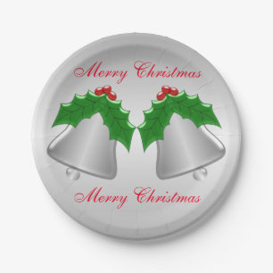 Silver Bells Silver Coloured Christmas Paper Plate
