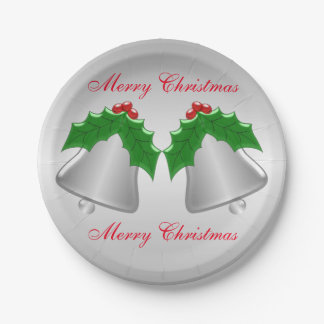 Silver Bells Silver Coloured Christmas Paper Plate