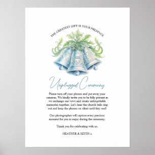 Silver bells watercolor art unplugged wedding poster