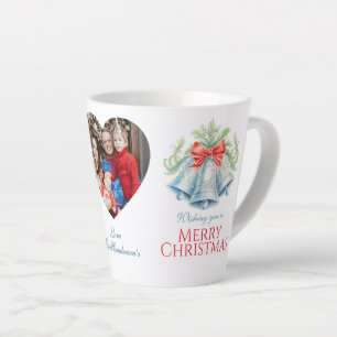 Silver bells watercolor red bow photo christmas latte mug