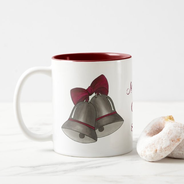 Silver Bells Wedding Bell Personalised Mug (With Donut)