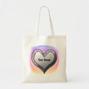 Silver Bevel Heart Tote Bag