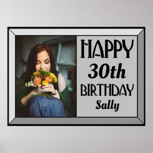 Silver Beveled Art Deco Birthday Photo Poster