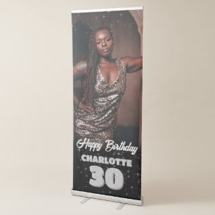 Silver Birthday Party Celebration Photo Welcome  Retractable Banner