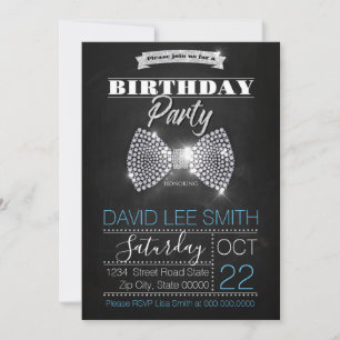 Silver Birthday Party Diamonds bow-tie Invitation