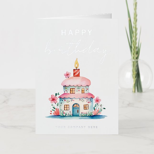Silver Birthday Wishes House Cake Real Estate Foil Greeting Card (Front)