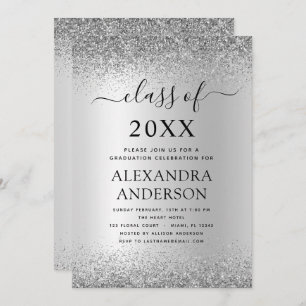 Silver Black 2022 Graduation Party Glitter Invitation