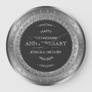 Silver & Black 25th Wedding Anniversary Large Clock