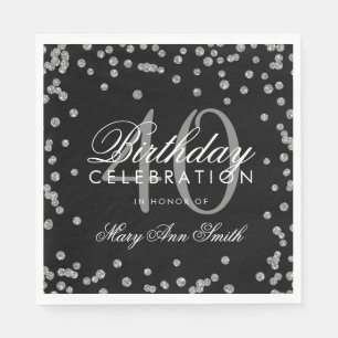 Silver Black 40th Birthday Glitter Confetti Napkin